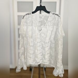 085. H&M White Sheer Long Sleeve Blouse